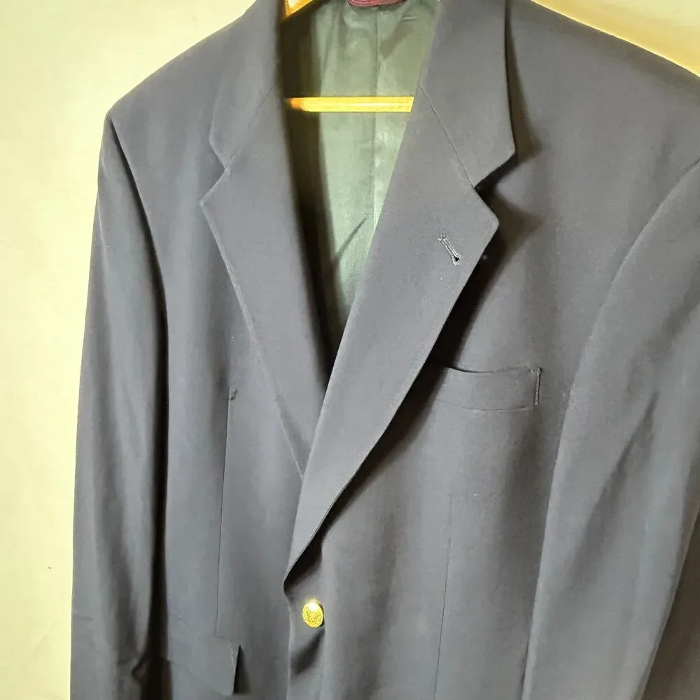 Hart Schafner & Marx Nordstrom Classic Navy Wool Goldtone Button Blazer Sz 42XL